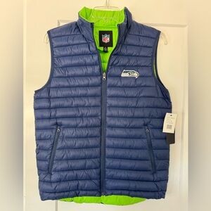 NFL Seattle Seahawks Navy Puffer Vest with Neon Green Lining